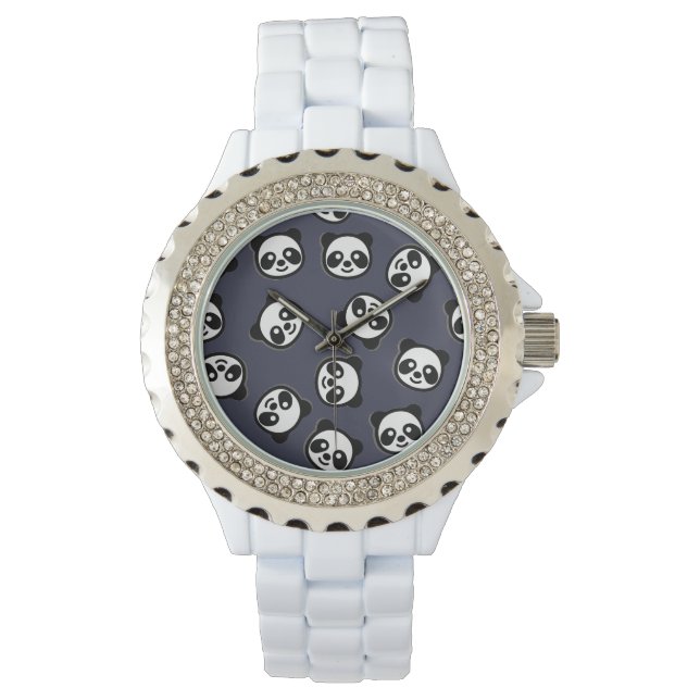 Schattig zwart en wit Panda Cartoon Pattern Horloge (Voorkant)