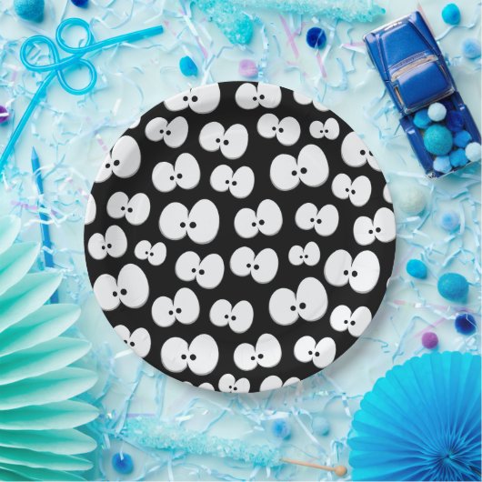 Schattig zwart en wit spooky ogen Halloween Papieren Bordje (Feest)