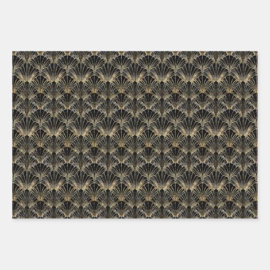 Schattig zwart goud Art Deco betegeld patroon Inpakpapier Vel (Voorkant 2)