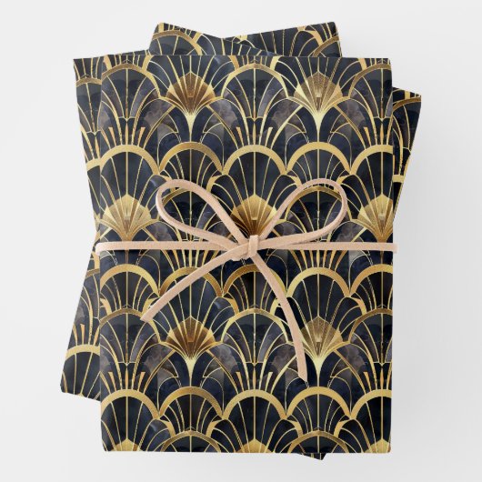 Schattig zwart goud Art Deco betegeld patroon Inpakpapier Vel (In situ)