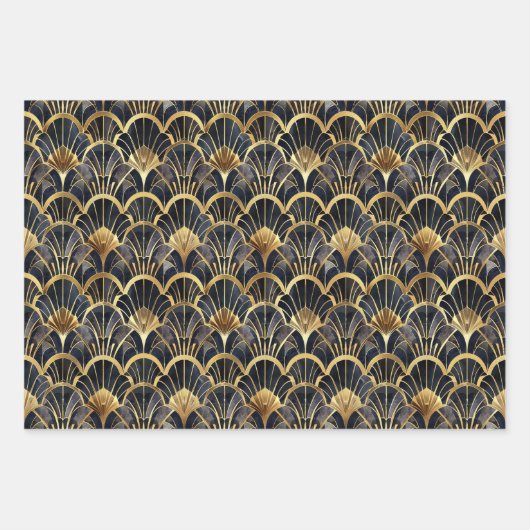 Schattig zwart goud Art Deco betegeld patroon Inpakpapier Vel (Voorkant)