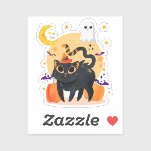 Schattig zwart kat en spook halloween gesneden vin sticker (Vel)