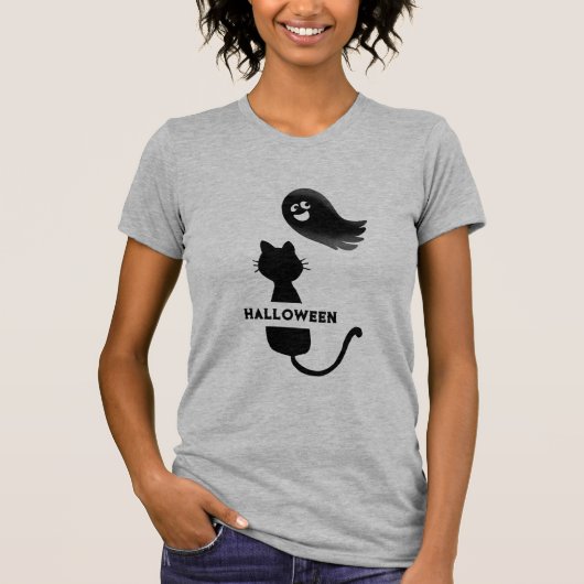 schattig zwart kat geest halloween vrouw T-shirt (Voorkant)