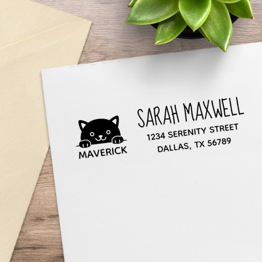 Schattig zwart kat huisdier naam adres rubberstempel