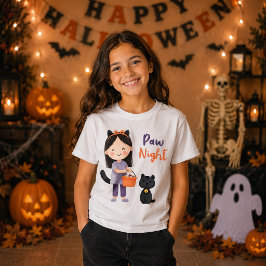 Schattig zwart kat meisje poot nacht Halloween T-shirt