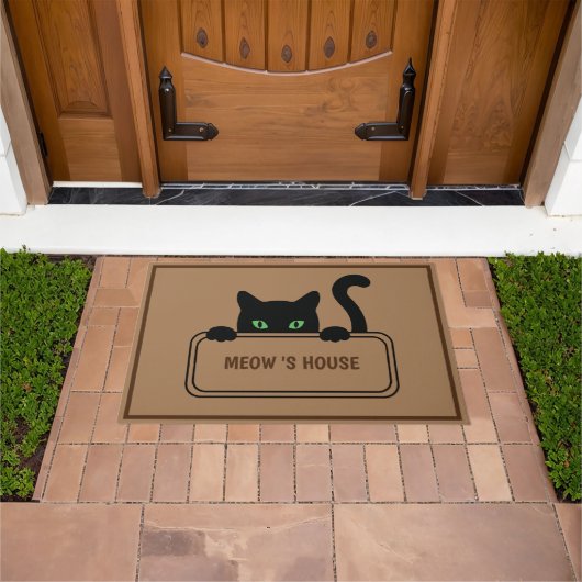 Schattig Zwart KAT Sign Huis aangepaste naam Deurmat (Buiten)