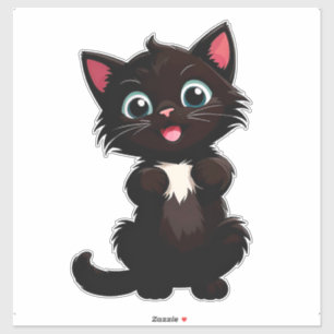 Schattig zwart katje cartoon met grote ogen sticker
