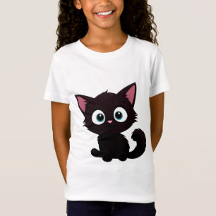 Schattig zwart katje cartoon met grote ogen t-shirt