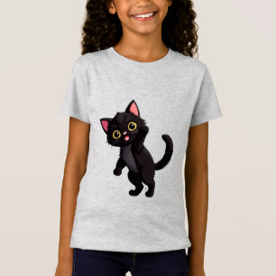 Schattig zwart katje cartoon met grote ogen t-shirt