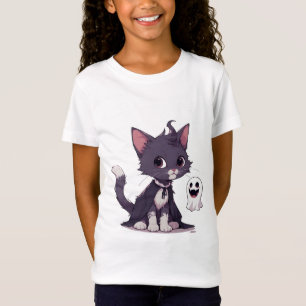 Schattig zwart katje met spook Halloween cape 👻 T-shirt