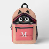 Schattig Zwart Katje Perzik Roze Aangepaste Naam Bedrukte Rugzak (Voorkant)