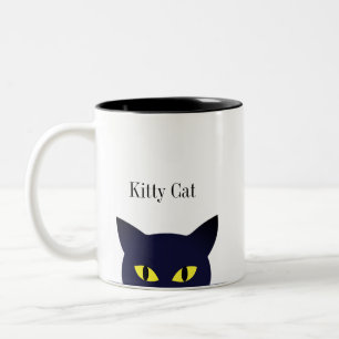Schattig zwart kattengezicht & kalligrafie tweekleurige koffiemok