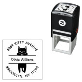 Schattig zwart kattenkat Cartoon rond retour adres Zelfinktende Stempel (In situ)
