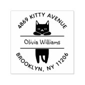 Schattig zwart kattenkat Cartoon rond retour adres Zelfinktende Stempel (Design)