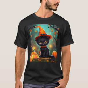 Schattig Zwart Kitten Halloween Kitty Heks Kat voo T-shirt