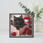 Schattig Zwart Kitten in Box Grappige Valentijn Feestdagenkaart (Staand voorkant)