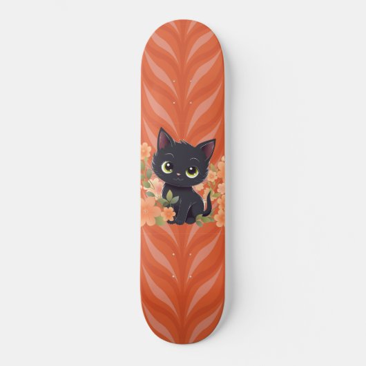Schattig Zwart Kitten Kawaii  Persoonlijk Skateboard (Voorkant)
