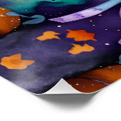 Schattig zwart kitten pompoenen en lint perfect poster (Hoek)