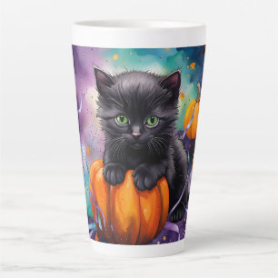 Schattig zwart kitten pompoenen N linten Halloween Latte Mok