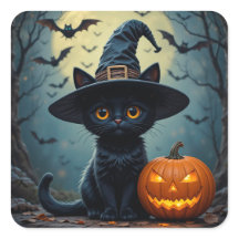 Schattig Zwart Kittenspookje Heksenhoed Halloween 