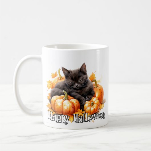Schattig zwart kitty kat napping koffiemok (Links)