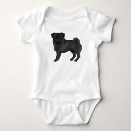 Schattig zwart kleur pug mops hondenillustratie romper