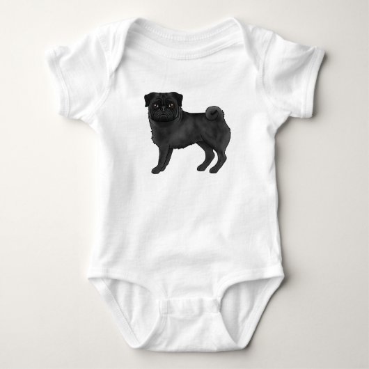 Schattig zwart kleur pug mops hondenillustratie romper (Voorkant)