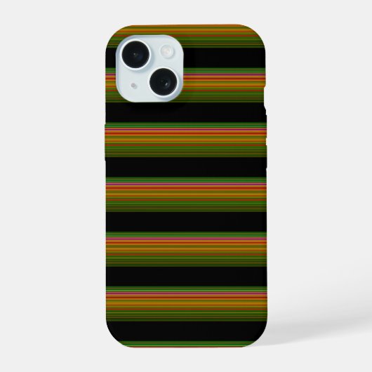 Schattig zwart kleurrijk gestreept iPhone 15 case (Achterkant)
