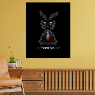 Schattig zwart konijn met Chakra Regenboog Ziel Poster