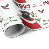 Schattig zwart labradoodle hond in kerstcadeauzak cadeaupapier (Rol Hoek)