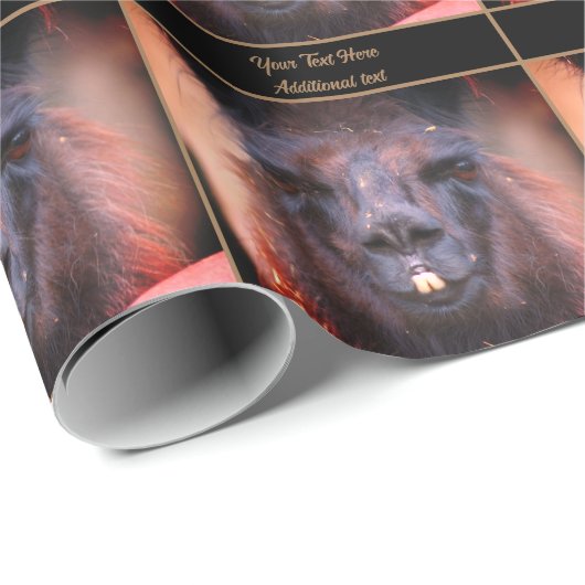 Schattig zwart lama gezicht dier gepersonaliseerd cadeaupapier (Rol Hoek)