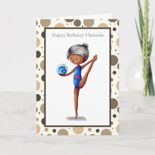 Schattig Zwart Meisje Ritmische Gymnastiek Bal Ver Kaart