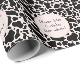 Schattig Zwart op Roze Koeienhuid Print Boerderij  Cadeaupapier