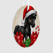 Schattig zwart paard met kerstmuts ornament (voorkant)