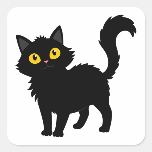 Schattig Zwart pluizig poesje Vierkante Sticker (Voorkant)