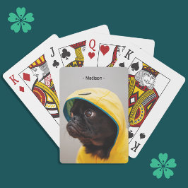 Schattig zwart pug geel regenjas monogram pokerkaarten