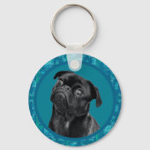Schattig zwart Pug-gezicht charme | Unieke op maat Sleutelhanger (Achterkant)