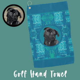 Schattig zwart Pug gezichtshanger | Unieke op maat Golfhanddoek