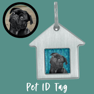 Schattig zwart Pug gezichtshanger Unieke op maat Huisdieren Naamplaatje