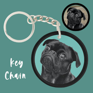 Schattig zwart Pug gezichtshanger Unieke op maat Sleutelhanger