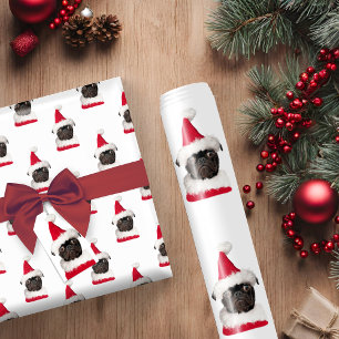 Schattig Zwart Pug in Santa Hat Kerstmis Cadeaupapier