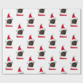 Schattig Zwart Pug in Santa Hat Kerstmis Cadeaupapier (Vlak)