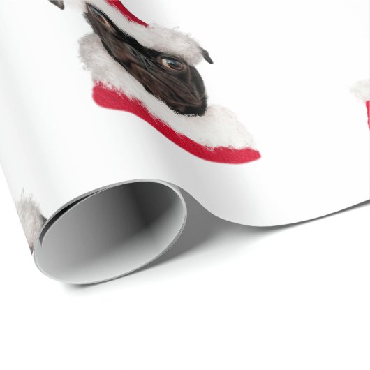 Schattig Zwart Pug in Santa Hat Kerstmis Cadeaupapier (Rol Hoek)