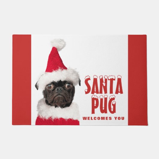 Schattig Zwart Pug in Santa Hat Kerstmis Deurmat (Voorkant)