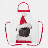 Schattig Zwart Pug in Santa Hat Kerstmis Schort (Voorkant)