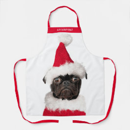 Schattig Zwart Pug in Santa Hat Kerstmis Schort