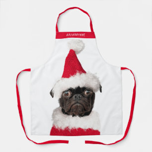 Schattig Zwart Pug in Santa Hat Kerstmis Schort