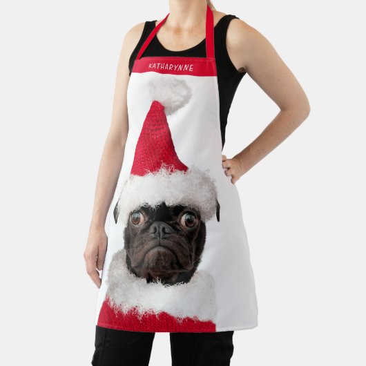 Schattig Zwart Pug in Santa Hat Kerstmis Schort (Insitu)