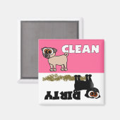 Schattig zwart pug schoon / vies vaatwasser magnee magneet (Voorkant / Achterkant)
