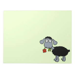 Schattig zwart schaap cartoon lammetje met rode bl notitieblok